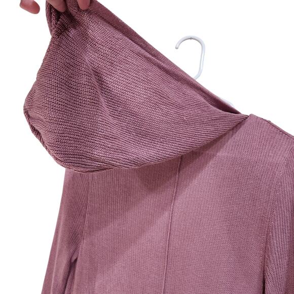 So Long Sleeve Open Front Long Cardigan Mauve Pink Hooded Side Slit Size Small - Picture 4 of 10